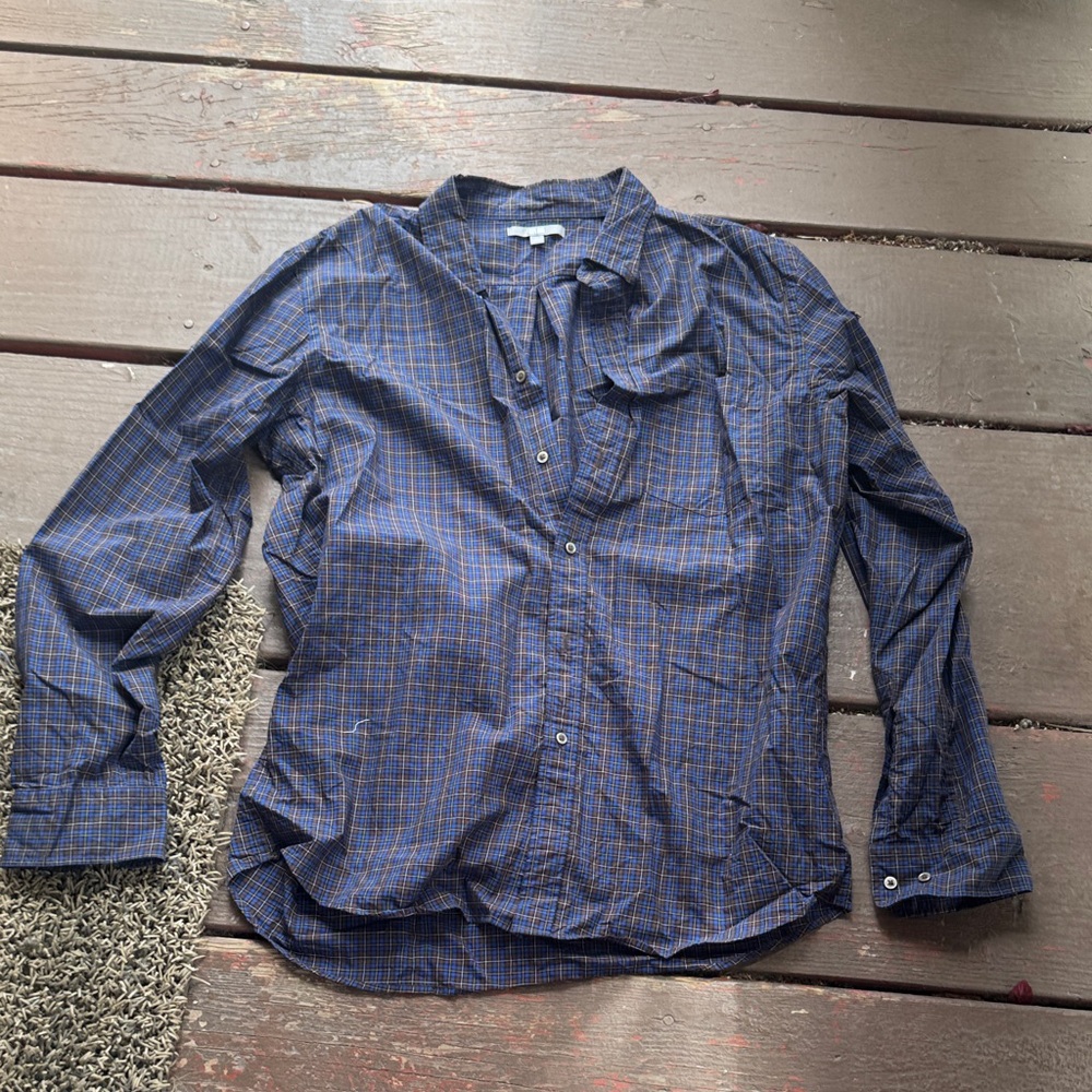Uniqlo Navy and Orange Plaid Casual Shirt